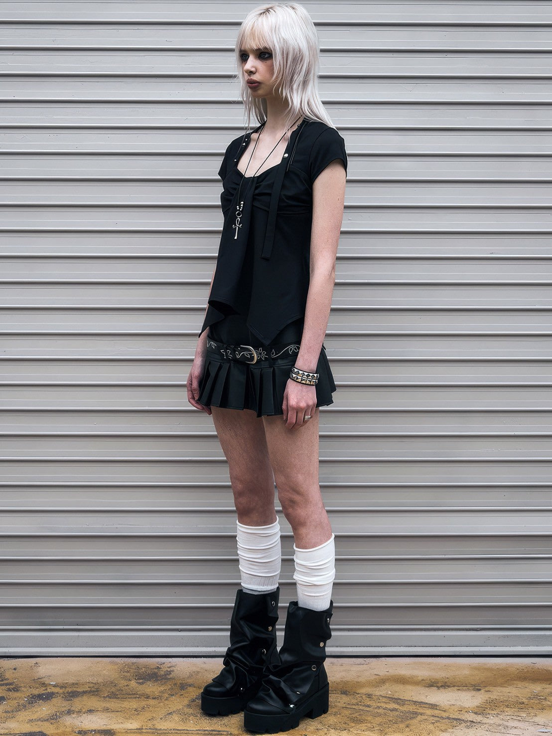 【NOT KNOWING】Ribbon Drape Stud Top