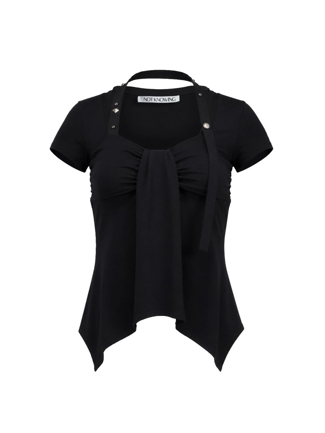 【NOT KNOWING】Ribbon Drape Stud Top