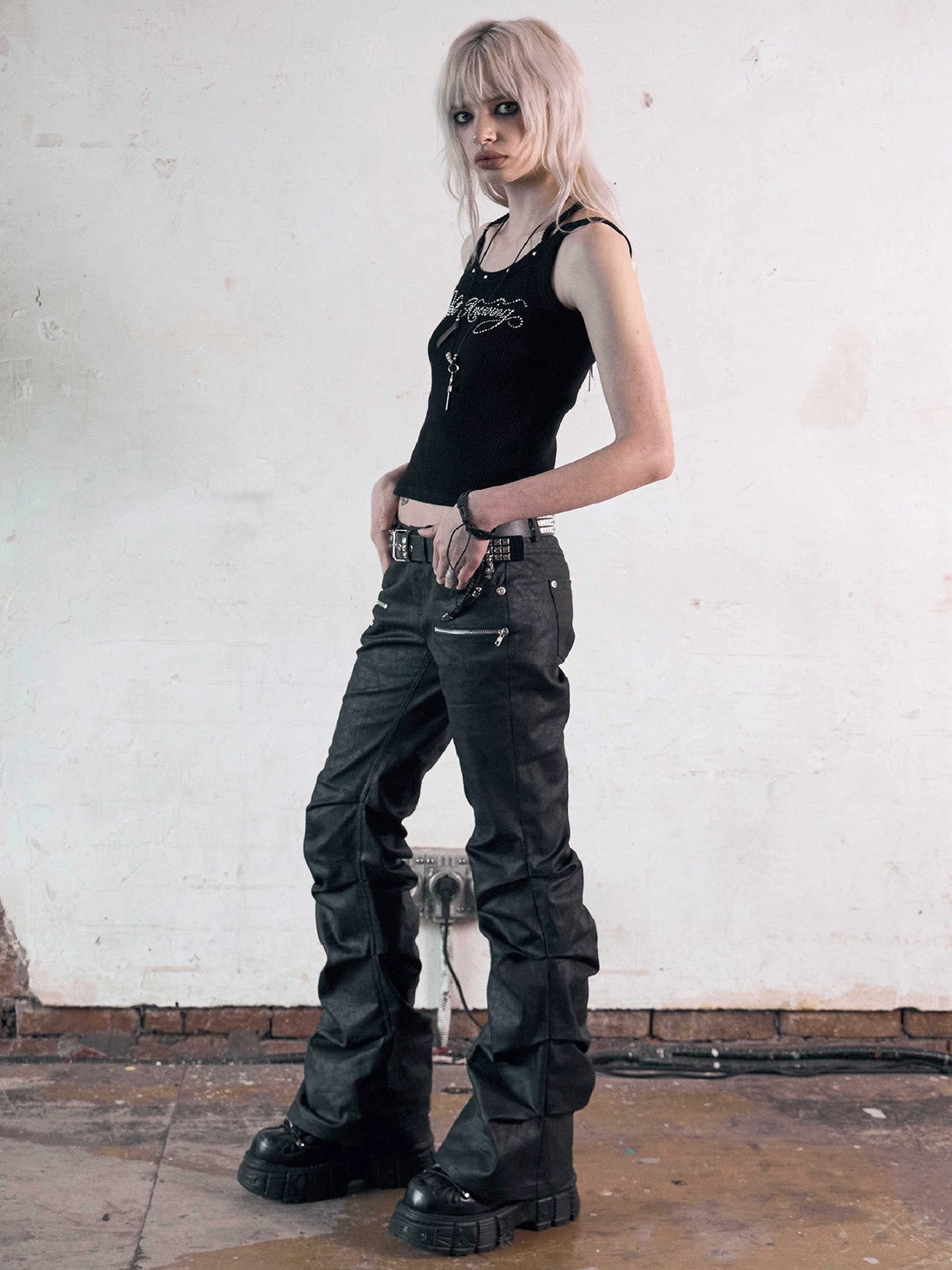 【NOT KNOWING】Hotfix Ribbed Tank Top