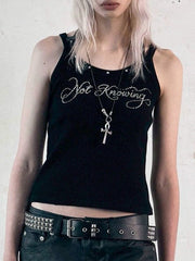 【NOT KNOWING】Hotfix Ribbed Tank Top