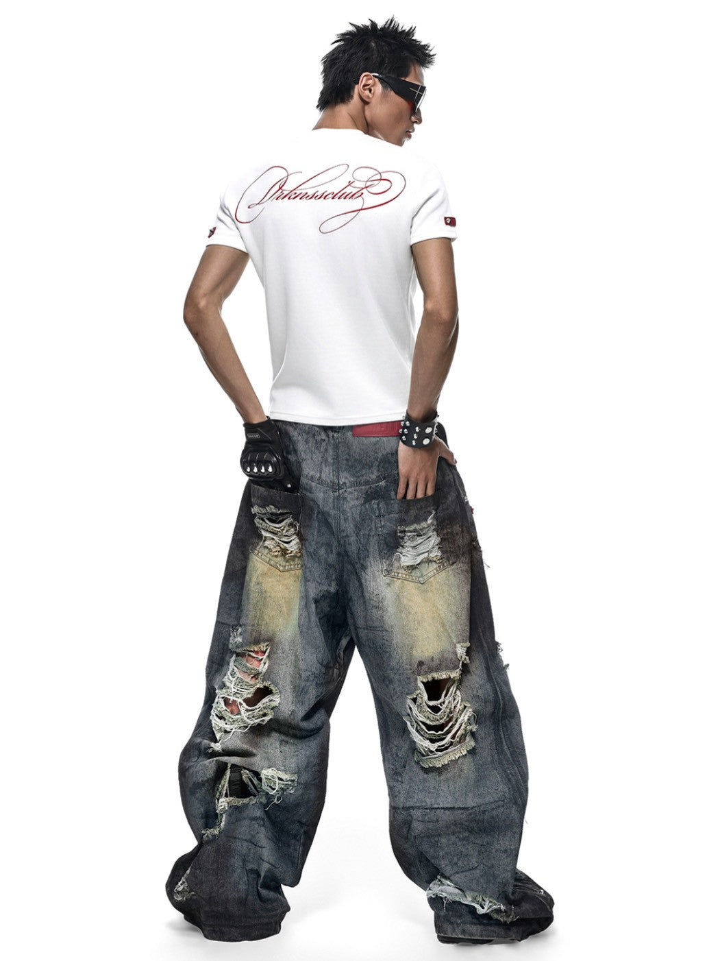【RICH】DUST WAX RIPPED WIDE PANTS