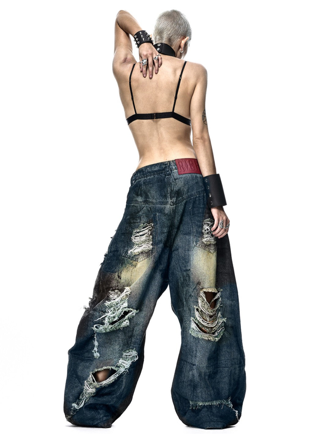 【RICH】DUST WAX RIPPED WIDE PANTS