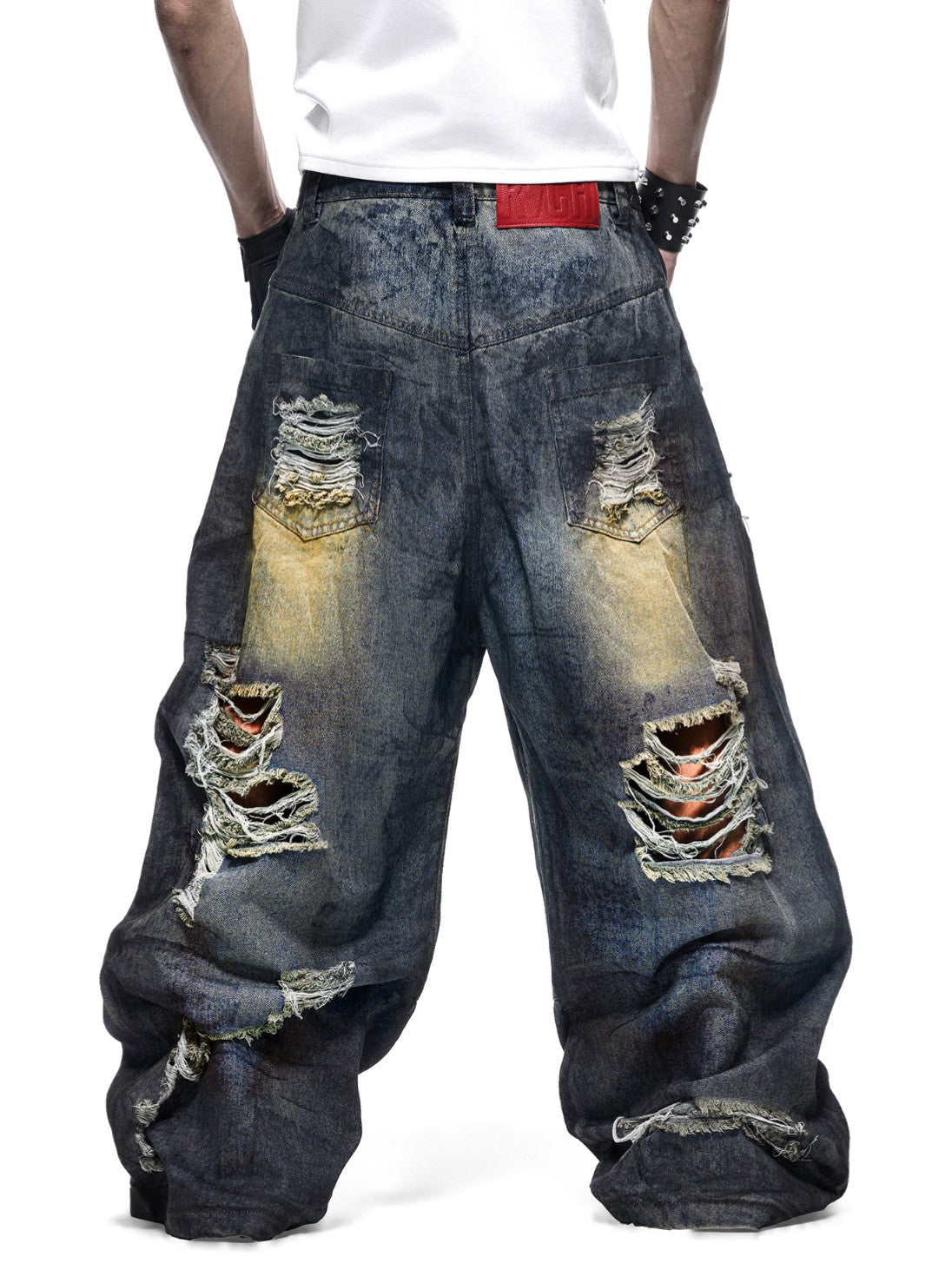 【RICH】DUST WAX RIPPED WIDE PANTS