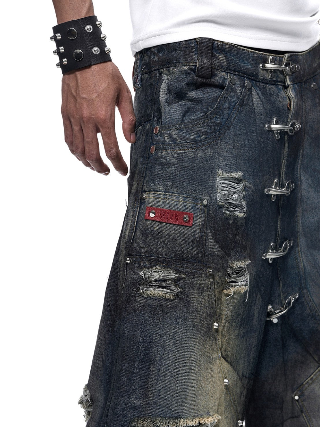 【RICH】DUST WAX RIPPED WIDE PANTS