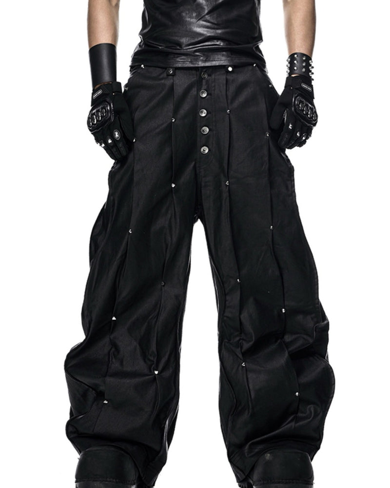 【RICH】MULTI RIVET WAXED WIDE PANTS