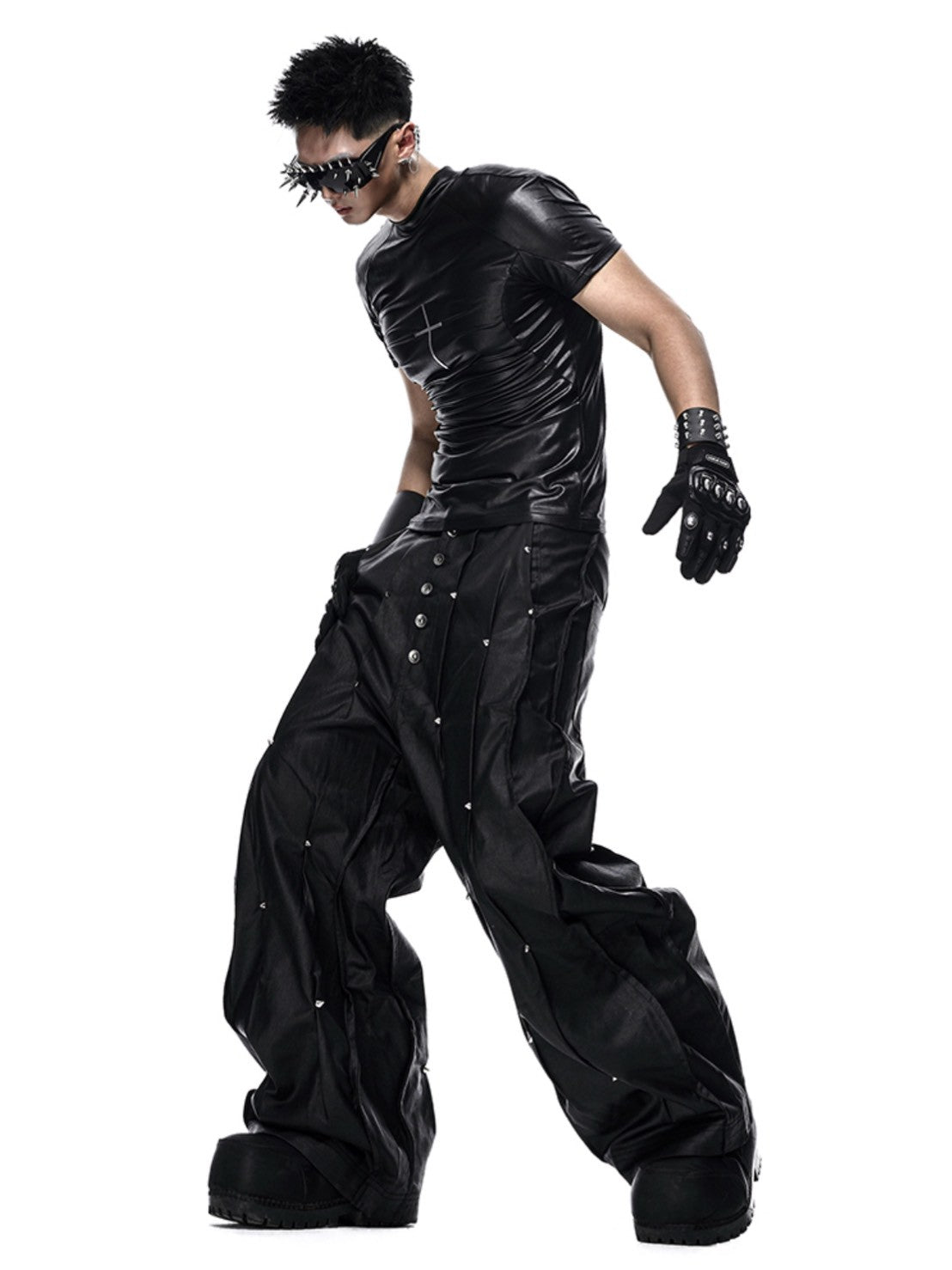 【RICH】MULTI RIVET WAXED WIDE PANTS