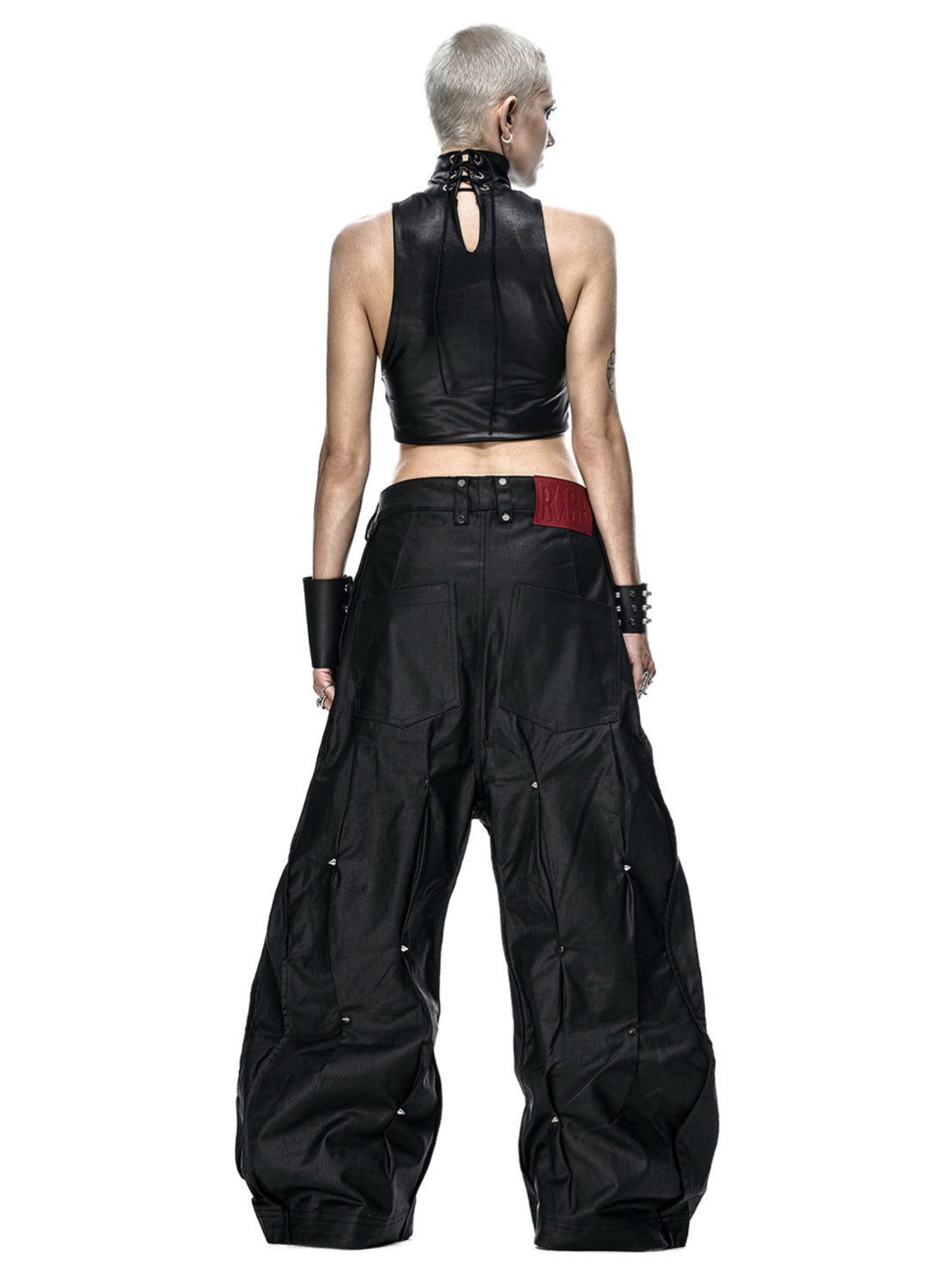【RICH】MULTI RIVET WAXED WIDE PANTS