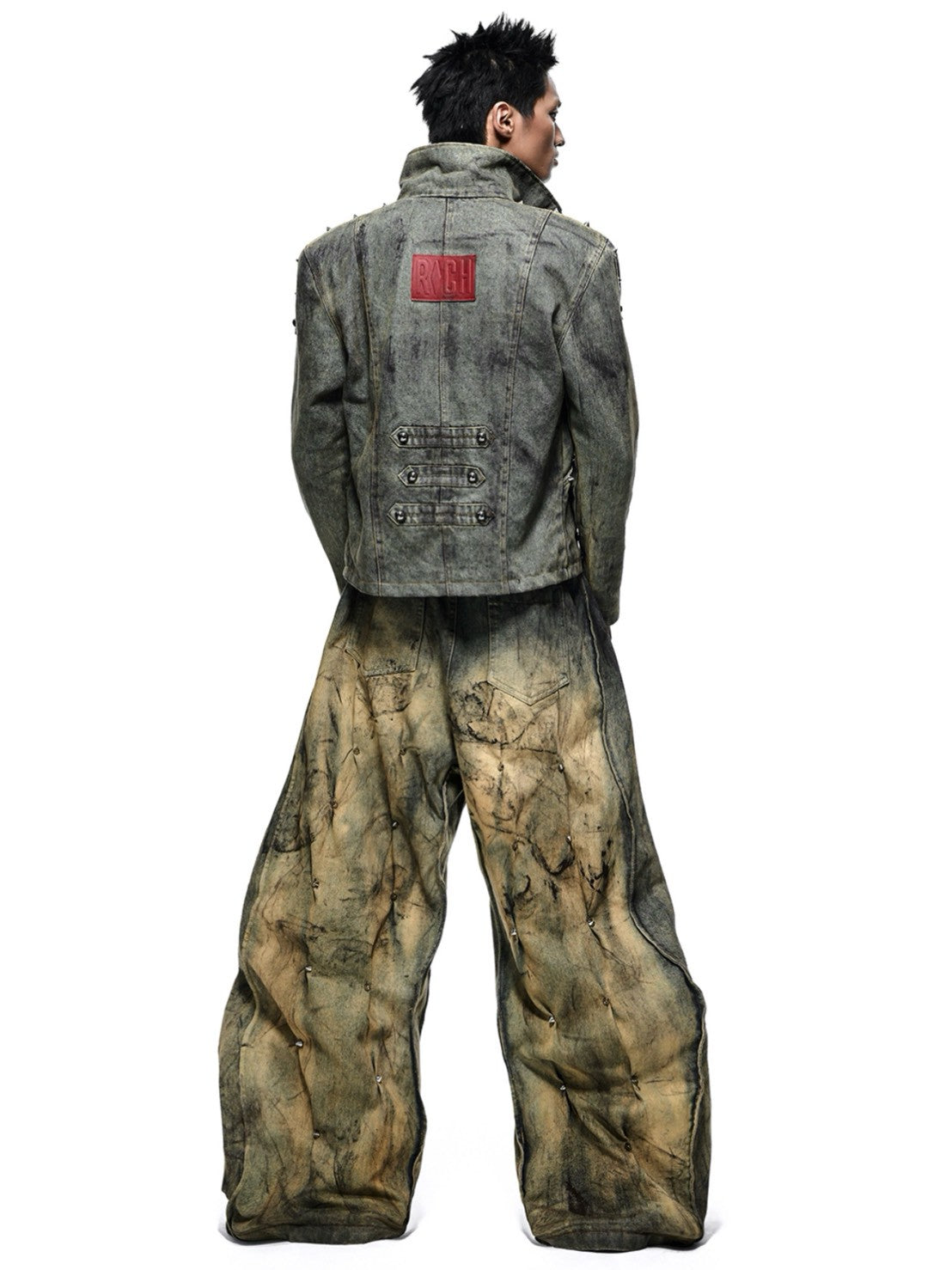 【RICH】MULTI RIVET DIRT WASHED WIDE PANTS