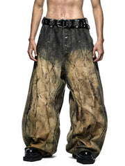 【RICH】MULTI RIVET DIRT WASHED WIDE PANTS