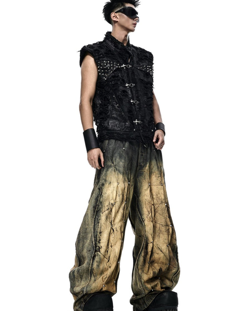 【RICH】Ripped Wax Denim Vest