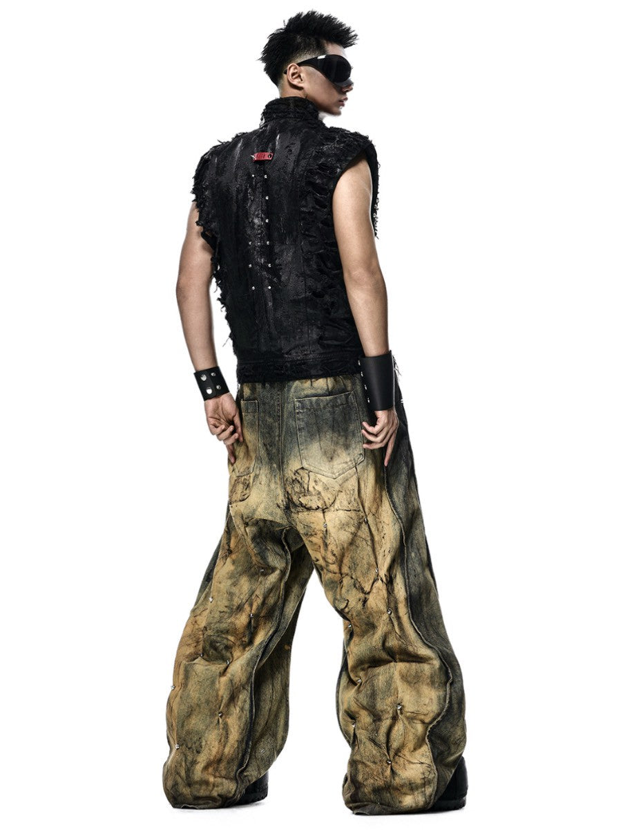 【RICH】Ripped Wax Denim Vest