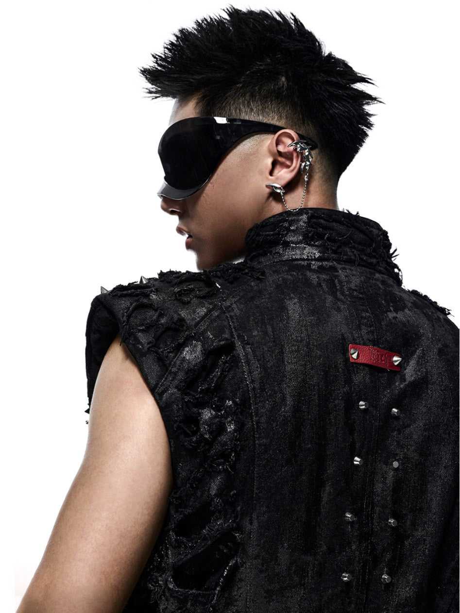 【RICH】Ripped Wax Denim Vest