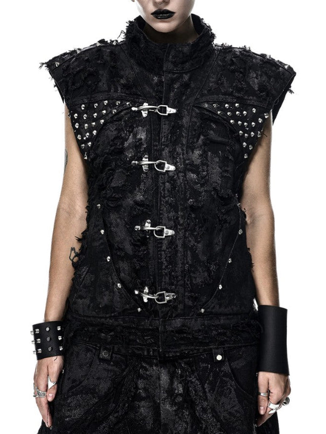 【RICH】Ripped Wax Denim Vest
