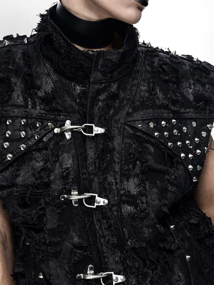 【RICH】Ripped Wax Denim Vest