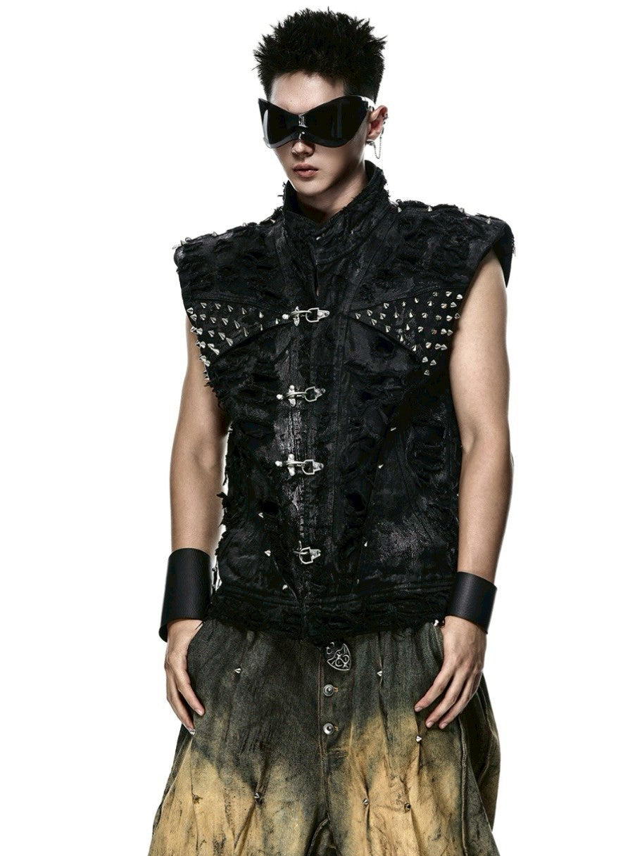 【RICH】Ripped Wax Denim Vest
