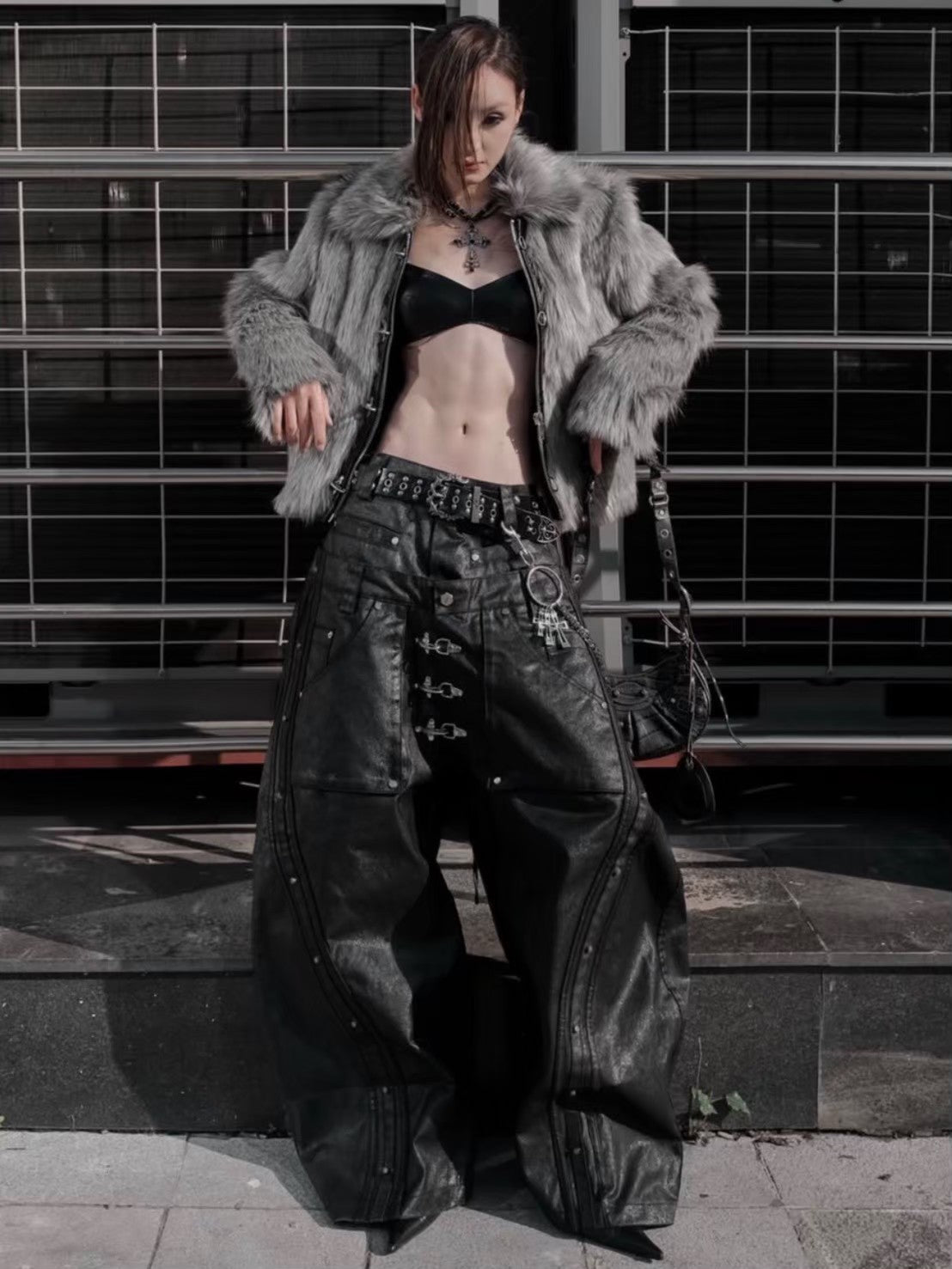 【RICH】Mock Double Waist Wide Leg Pants