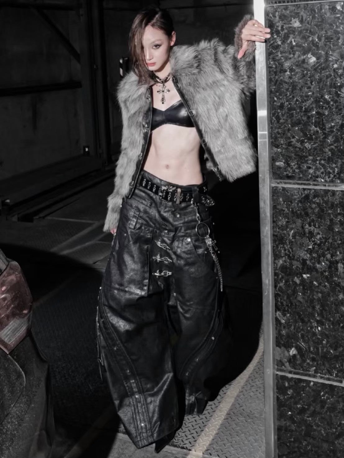 【RICH】Mock Double Waist Wide Leg Pants