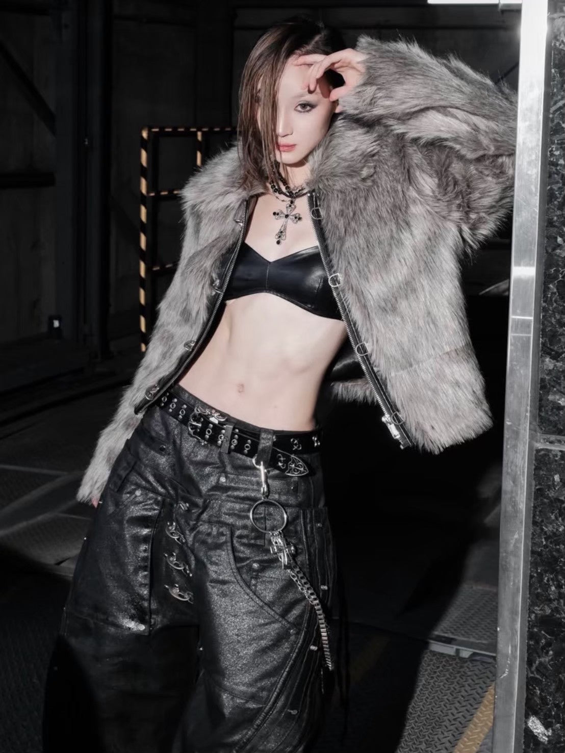 【RICH】Mock Double Waist Wide Leg Pants