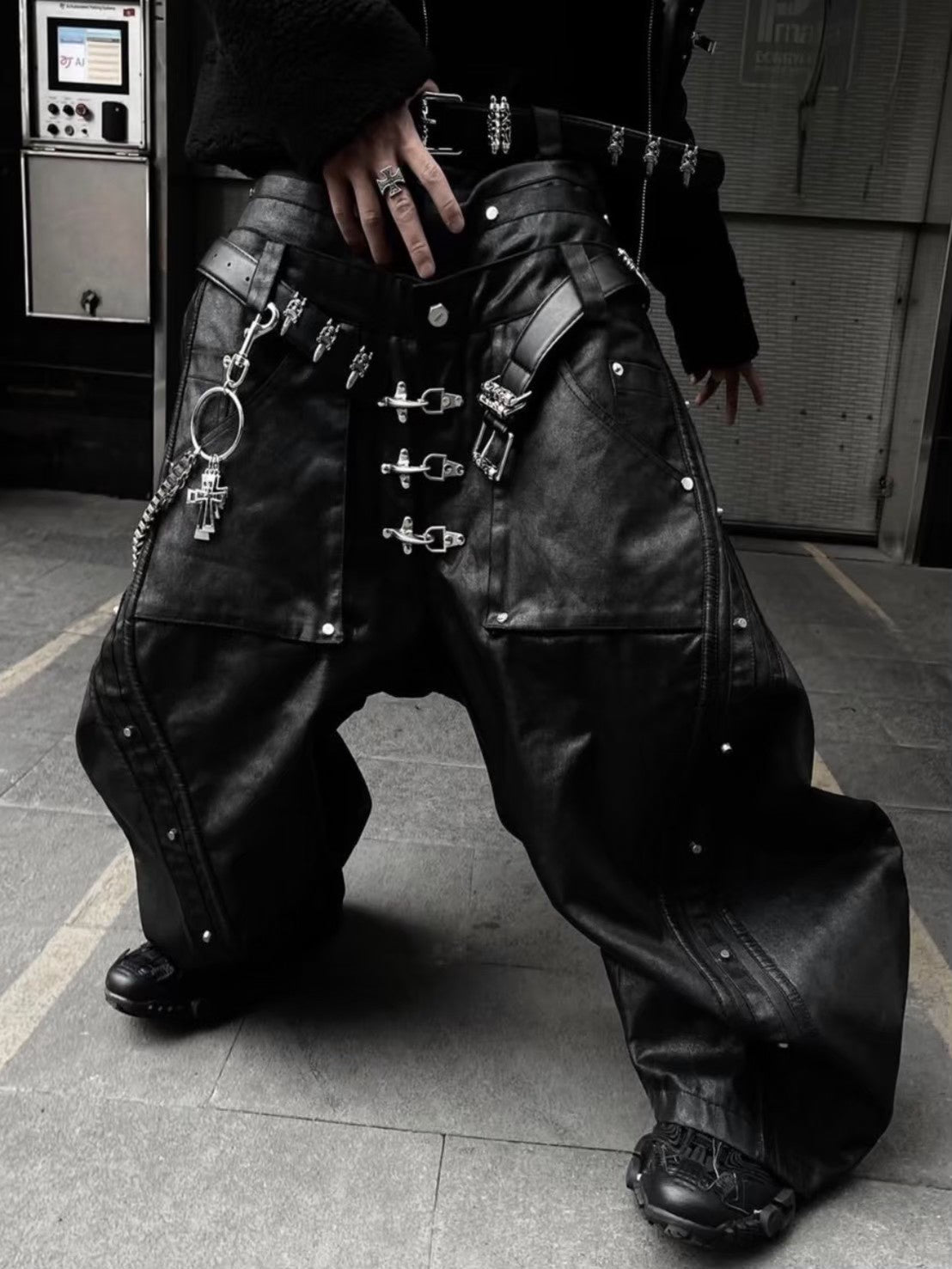 【RICH】Mock Double Waist Wide Leg Pants