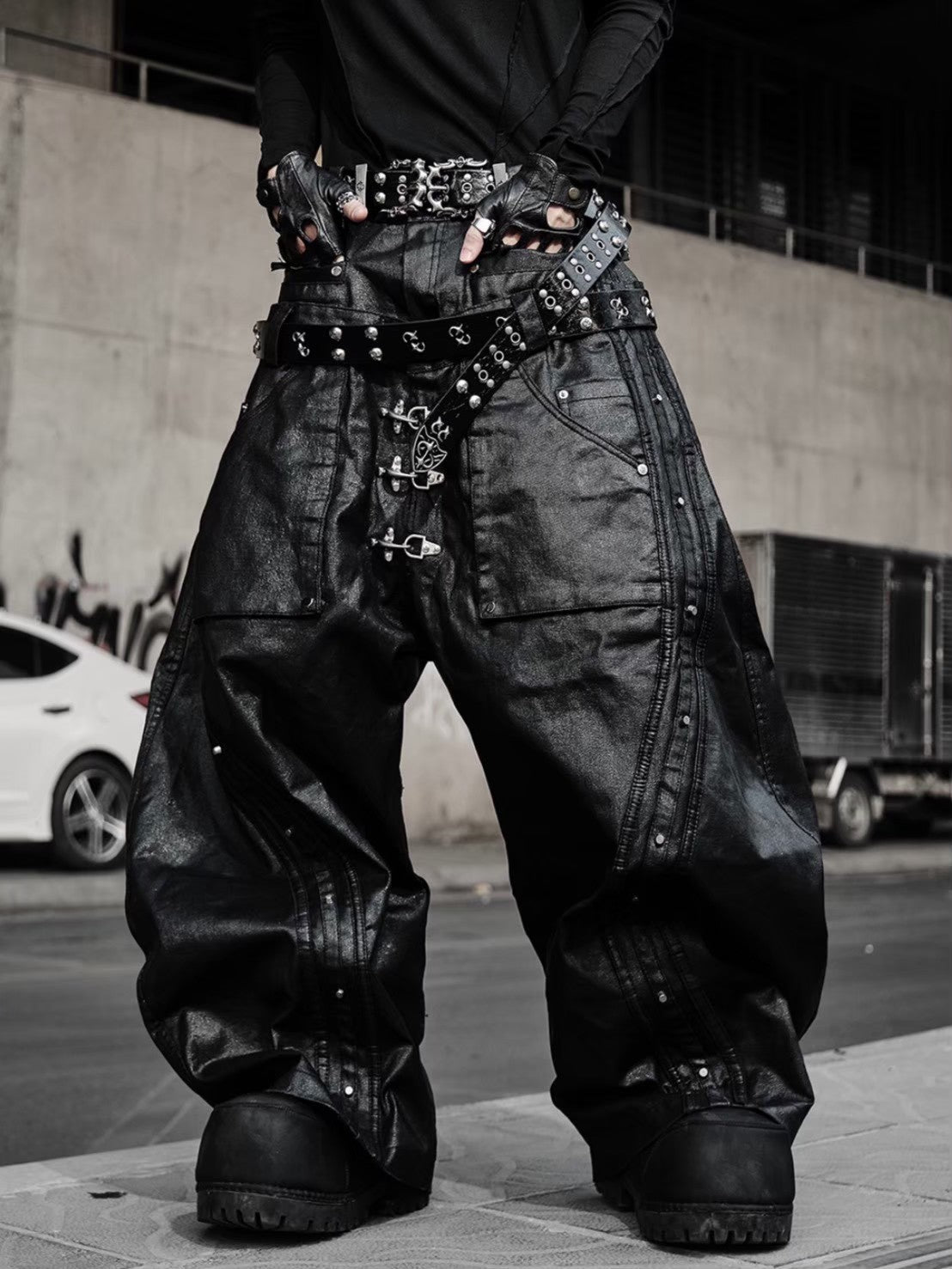 【RICH】Mock Double Waist Wide Leg Pants