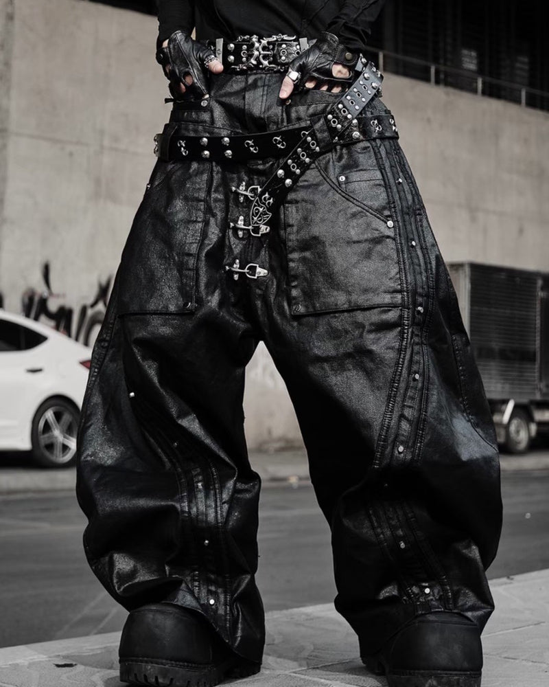 【RICH】Mock Double Waist Wide Leg Pants