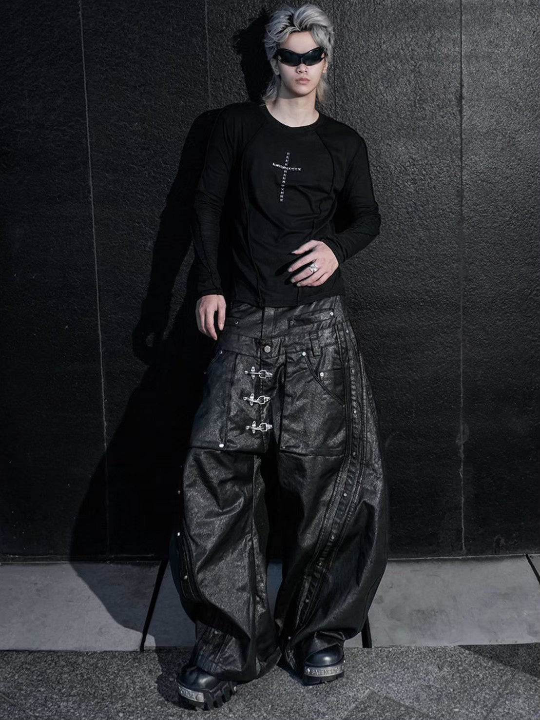 【RICH】Mock Double Waist Wide Leg Pants