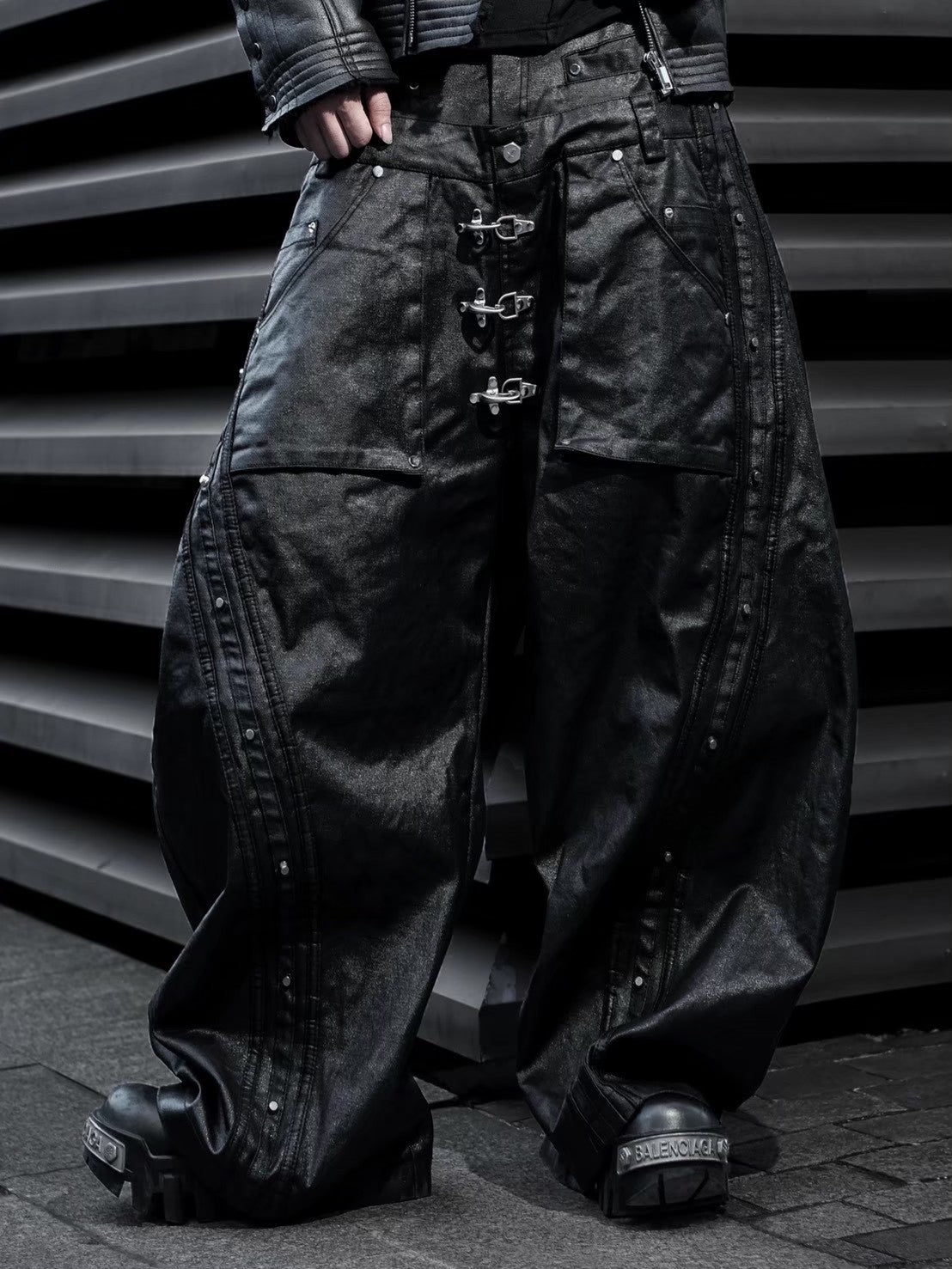 【RICH】Mock Double Waist Wide Leg Pants