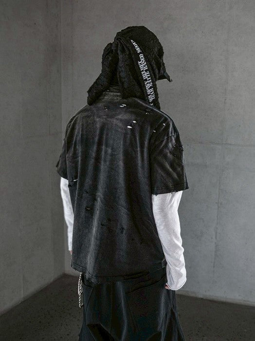 【roaringrad】Washed Destroyed T-shirt