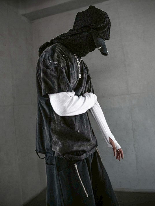 【roaringrad】Washed Destroyed T-shirt