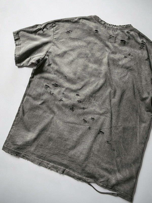 【roaringrad】Washed Destroyed T-shirt