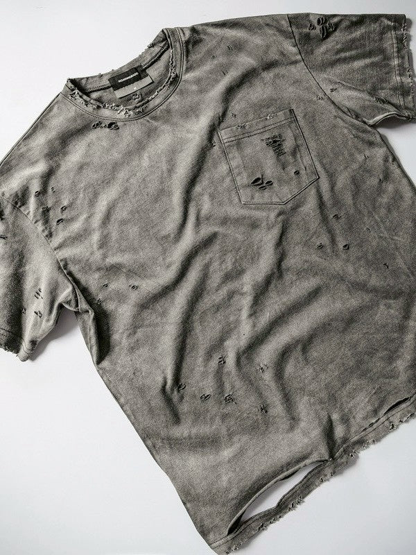 【roaringrad】Washed Destroyed T-shirt