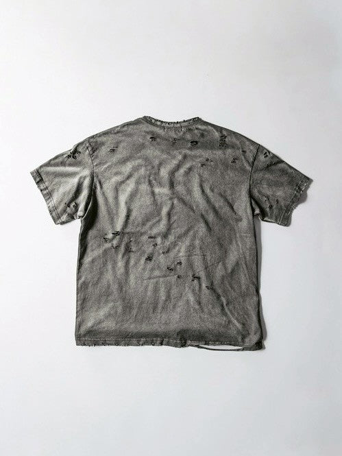 【roaringrad】Washed Destroyed T-shirt