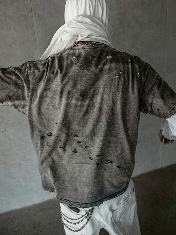 【roaringrad】Washed Destroyed T-shirt