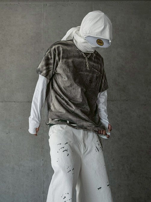 【roaringrad】Washed Destroyed T-shirt