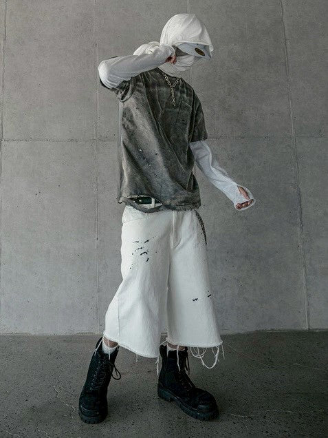 【roaringrad】Washed Destroyed T-shirt