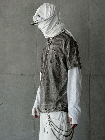 【roaringrad】Washed Destroyed T-shirt