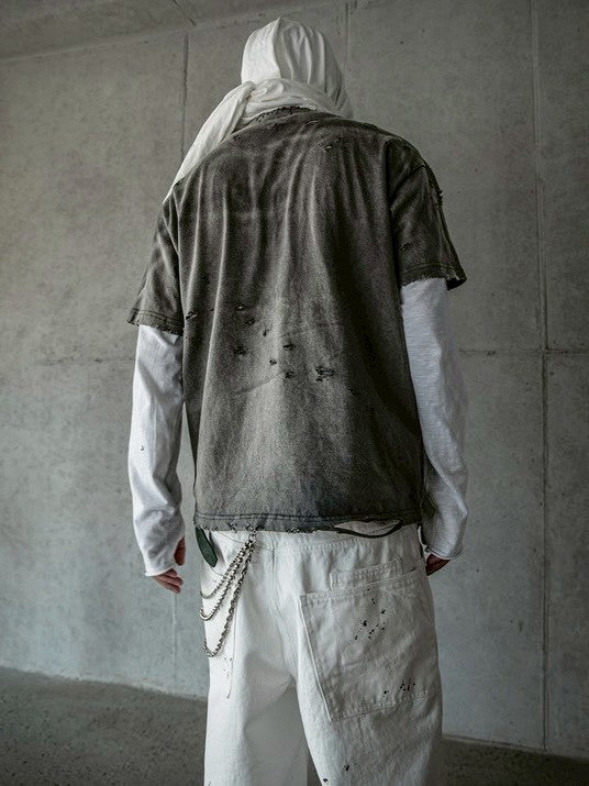 【roaringrad】Washed Destroyed T-shirt