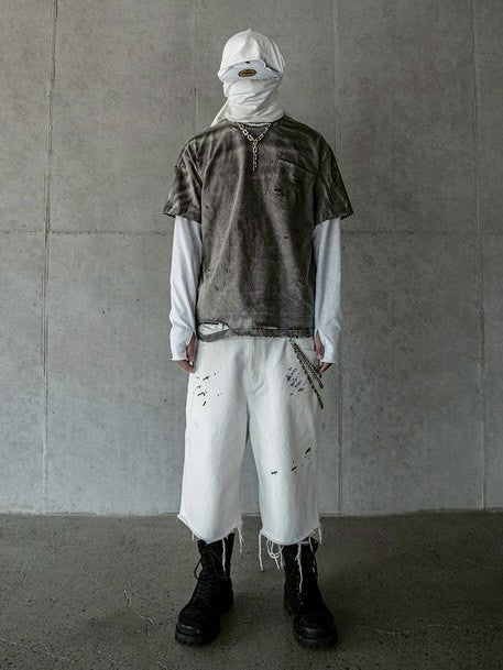 【roaringrad】Washed Destroyed T-shirt