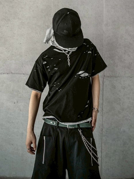 【roaringrad】Double Layered Damage T-Shirt