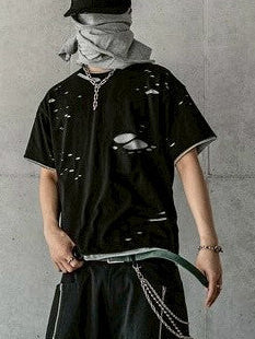 【roaringrad】Double Layered Damage T-Shirt