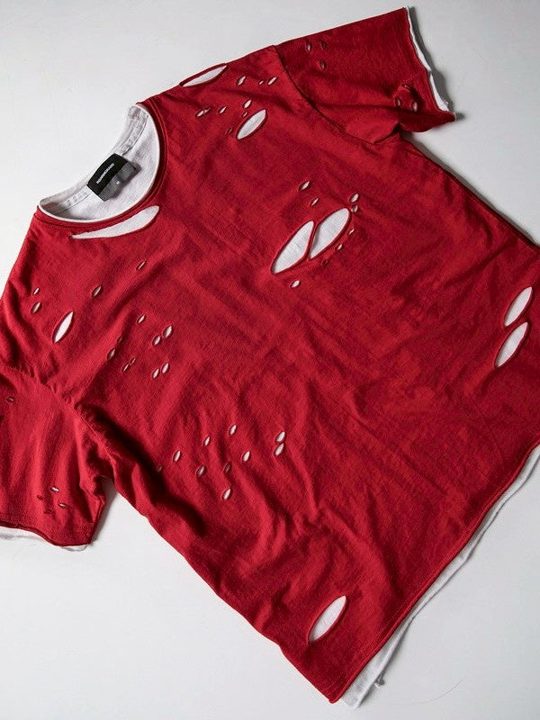 【roaringrad】Double Layered Damage T-Shirt