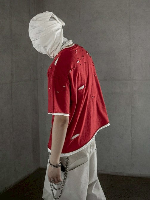 【roaringrad】Double Layered Damage T-Shirt