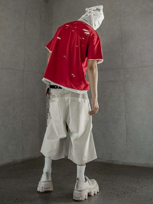 【roaringrad】Double Layered Damage T-Shirt
