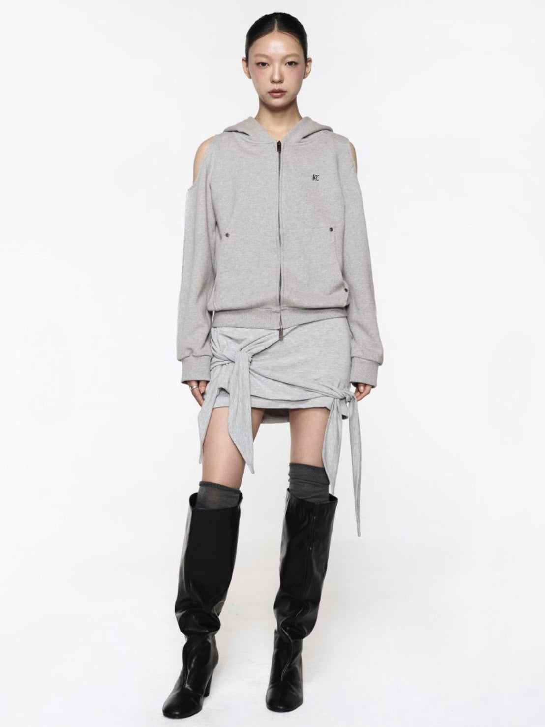【ROCK CAKE】Offset Cutout Zip Up Hoodie