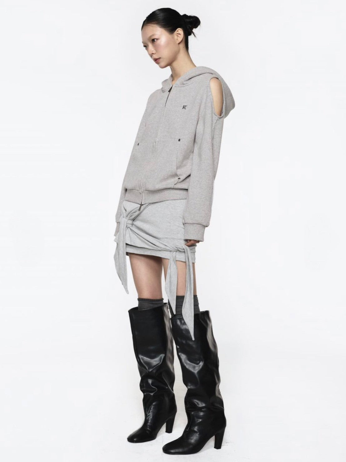 【ROCK CAKE】Offset Cutout Zip Up Hoodie