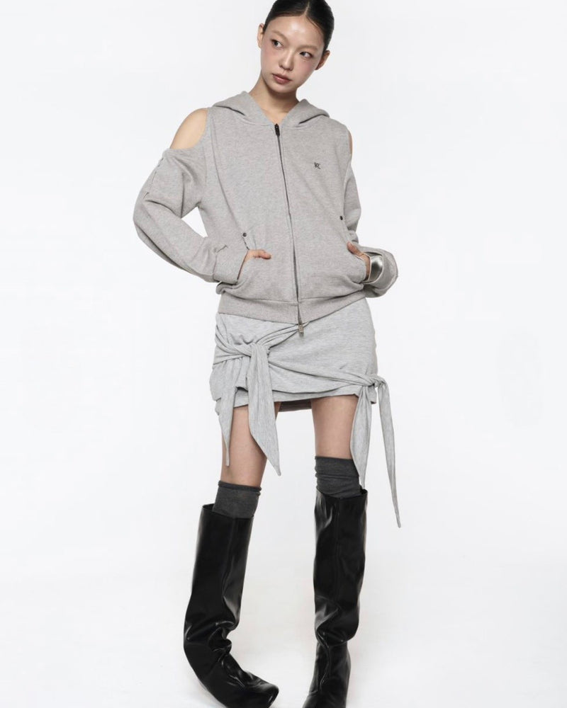 【ROCK CAKE】Offset Cutout Zip Up Hoodie