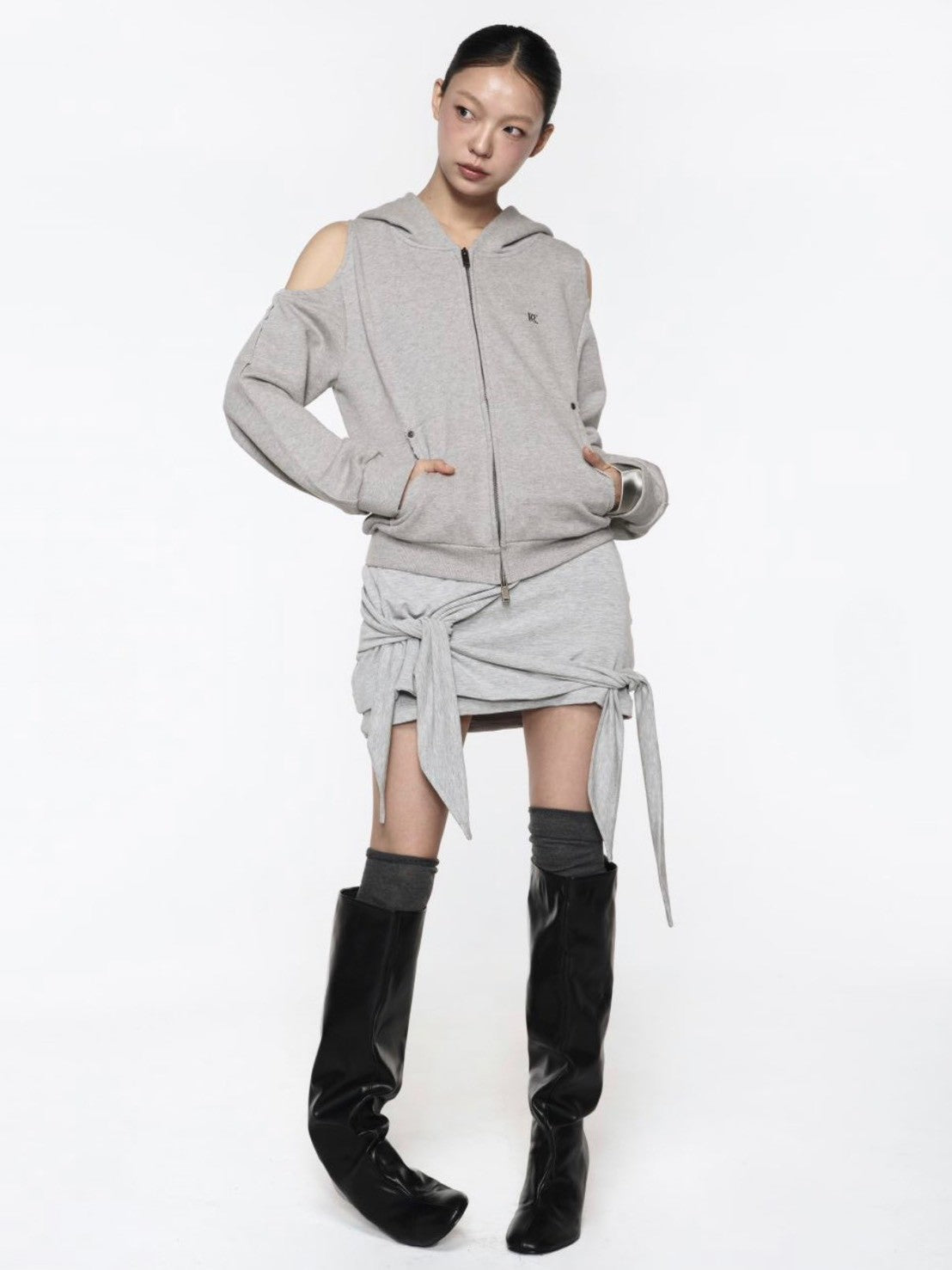 【ROCK CAKE】Offset Cutout Zip Up Hoodie