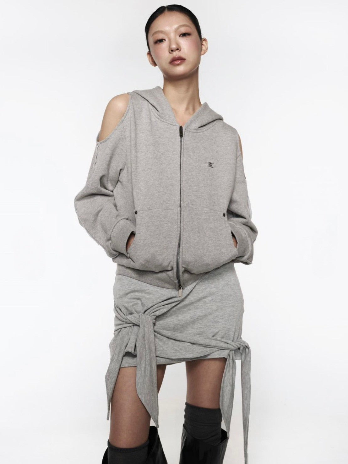 【ROCK CAKE】Offset Cutout Zip Up Hoodie
