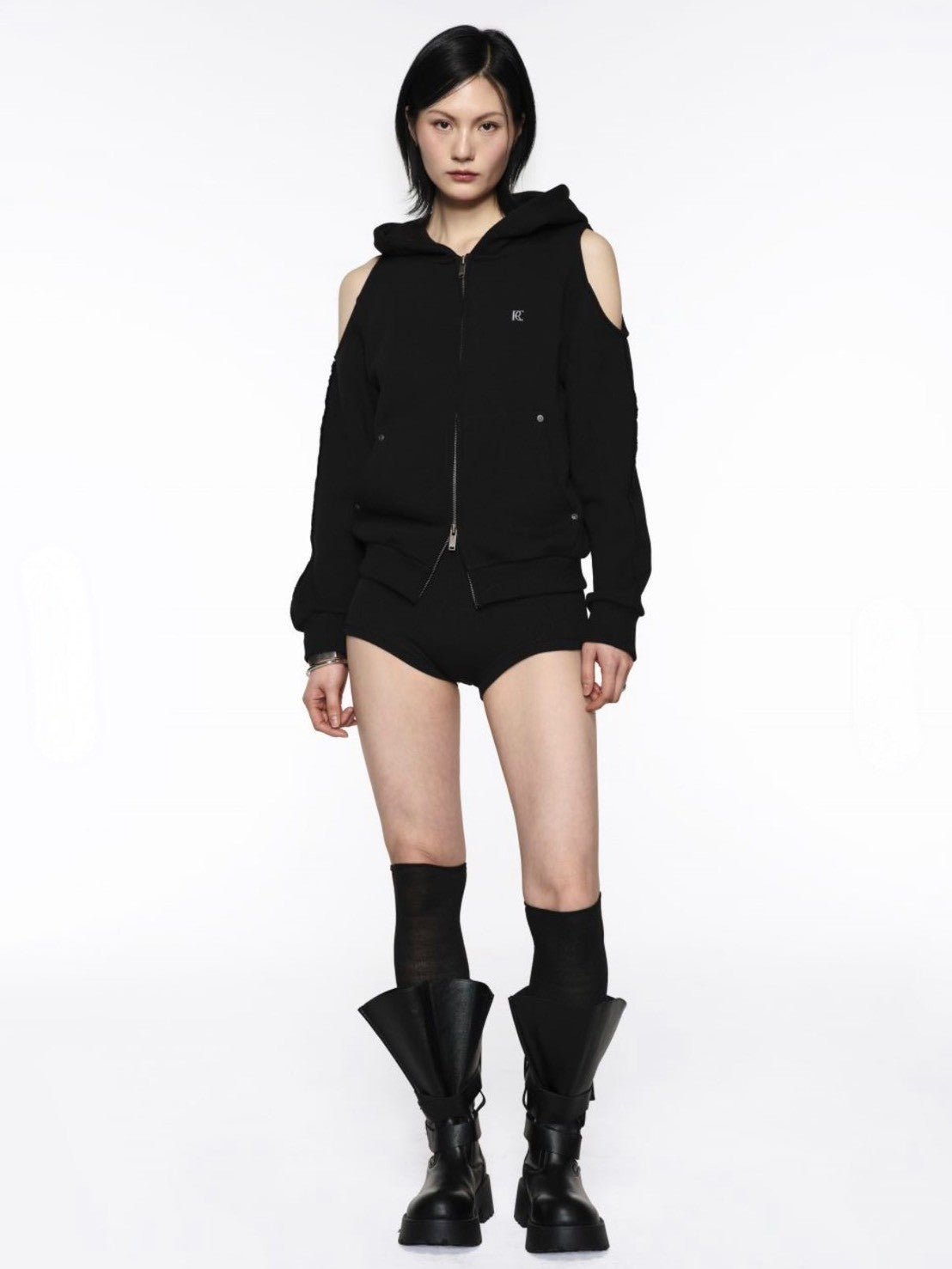 【ROCK CAKE】Offset Cutout Zip Up Hoodie