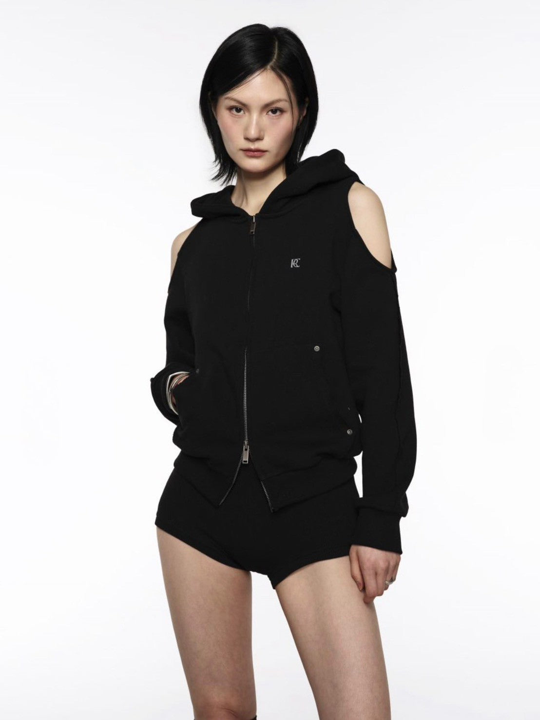 【ROCK CAKE】Offset Cutout Zip Up Hoodie